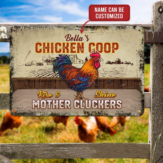 Custom Name Chicken Coop Rise and Shine Country Decorative Metal Sign, Chicken Coop Sign, Farmhouse Chicken Decor Chicken Metal Sign