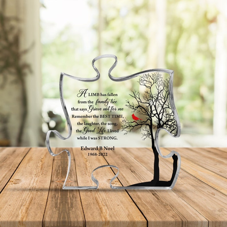 Personalized Acrylic Puzzle, A Limp Has Fallen From The Family That Says Grieve Not For Me, Memorial Gift, Sympathy Sign, Cardinal Puzzle