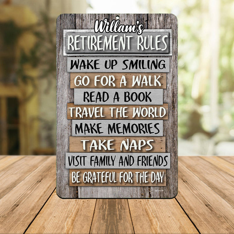 Retirement Rules Sign | Inspirational Wall Decor | Rustic Retirement Gift Custom Retirement Metal Sign Retirement Gift For Friend