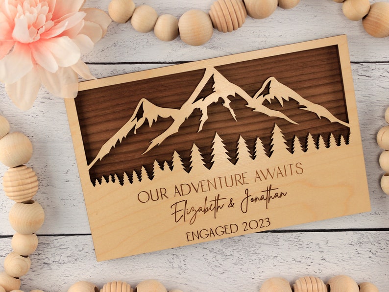 Engagement Gift for Couple Unique, Relationship Gifts, Our Adventure Awaits Unique Wood Sign with Names