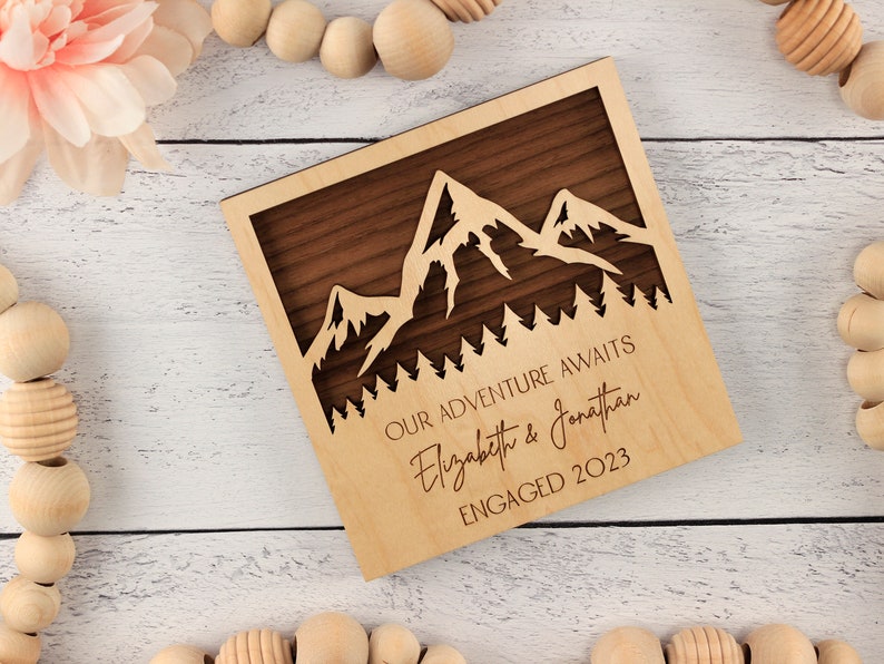 Engagement Gift for Couple Unique, Relationship Gifts, Our Adventure Awaits Unique Wood Sign with Names