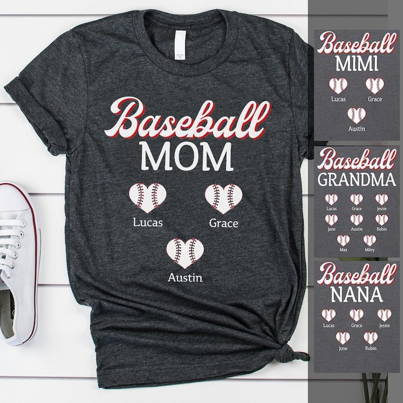 Baseball Mom Baseball Grandma Personalized Shirt, Baseball Gift for Mom Grandma, Custom Baseball Shirt for Family, Baseball Shirts