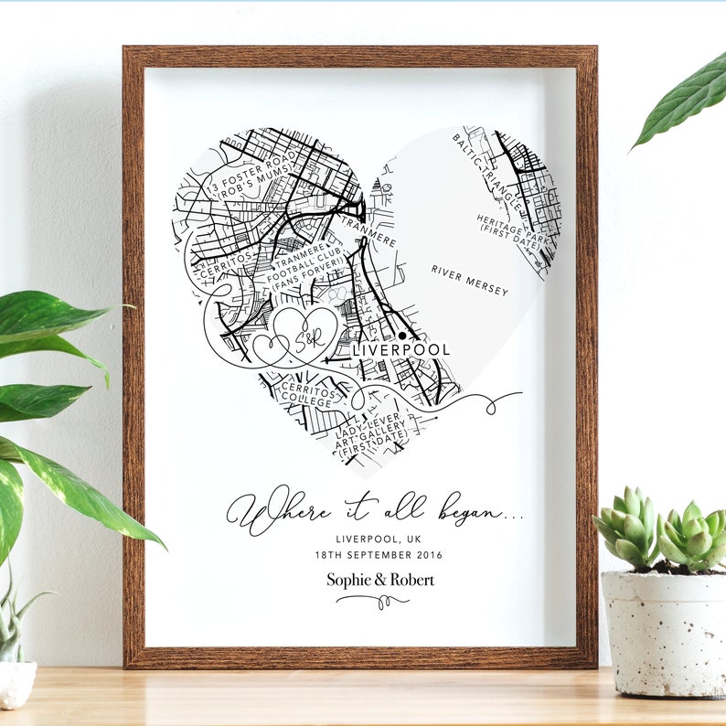 Personalised Valentines Gift Anniversary Gift, Where It All Began Heart Map Gift, Gift for Him / Her, Wife Husband Girlfriend Boyfriend (No Frame)
