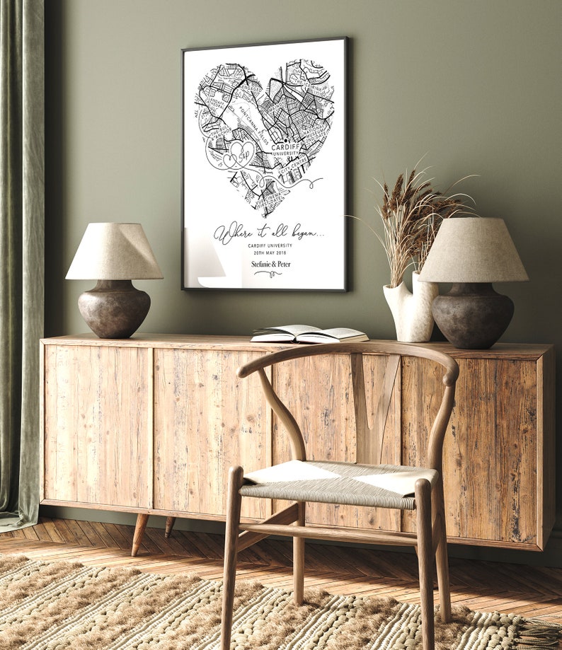 Personalised Valentines Gift Anniversary Gift, Where It All Began Heart Map Gift, Gift for Him / Her, Wife Husband Girlfriend Boyfriend (No Frame)