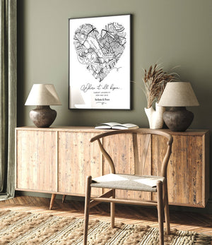Personalised Valentines Gift Anniversary Gift, Where It All Began Heart Map Gift, Gift for Him / Her, Wife Husband Girlfriend Boyfriend (No Frame)