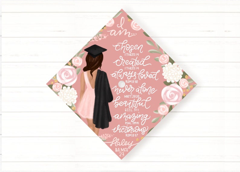 Custom Graduation Cap Topper - Customize Hair and Skin Tone - Custom Printable Grad Cap Topper Bible Verse