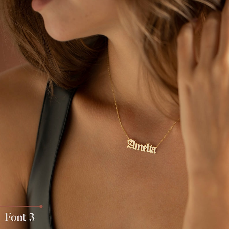 Custom Name Necklace, Old English Name Necklace | Gothic Name Necklace, Goth Necklace | Nameplate Necklace, Personalized Name Necklace