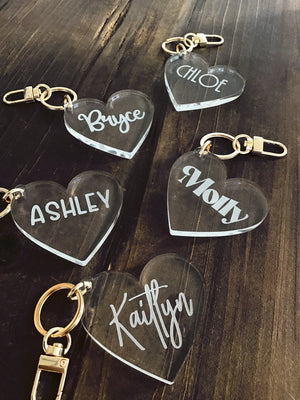Custom acrylic name keychain/ Acrylic heart keychain/ Heart name keychain/ Name keychain/ Engraved name keychain/ Personalized name gift