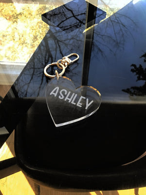 Custom acrylic name keychain/ Acrylic heart keychain/ Heart name keychain/ Name keychain/ Engraved name keychain/ Personalized name gift
