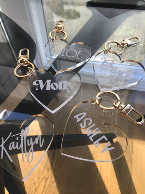 Custom acrylic name keychain/ Acrylic heart keychain/ Heart name keychain/ Name keychain/ Engraved name keychain/ Personalized name gift