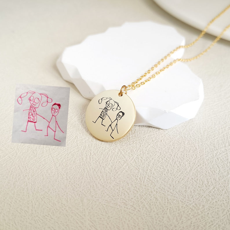 Personalised Child s Drawing Necklace,Kids Doodle Necklace,Children Artwork Necklace,Handwriting Necklace,Gifts for Children,Gift for Mum
