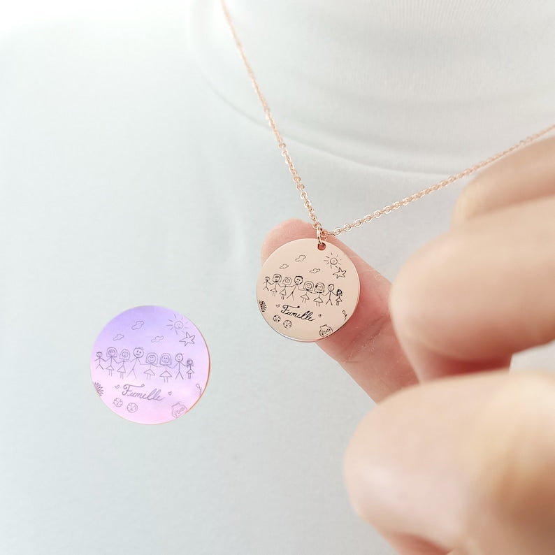 Personalised Child s Drawing Necklace,Kids Doodle Necklace,Children Artwork Necklace,Handwriting Necklace,Gifts for Children,Gift for Mum