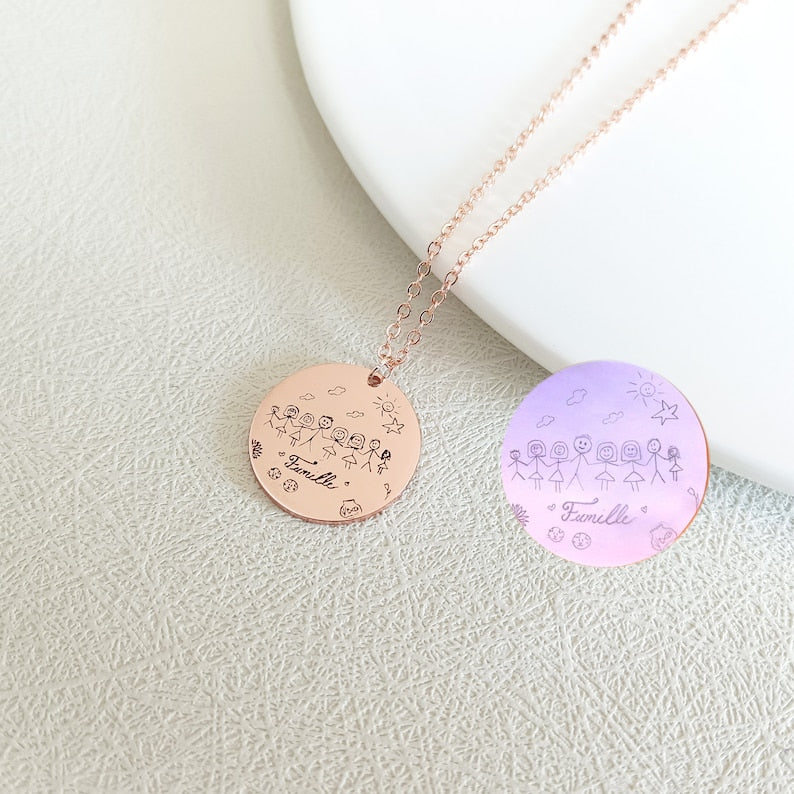 Personalised Child s Drawing Necklace,Kids Doodle Necklace,Children Artwork Necklace,Handwriting Necklace,Gifts for Children,Gift for Mum
