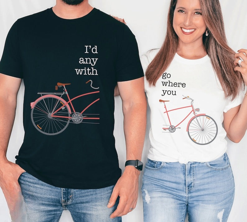 Funny Bicycle Shirt For Couples Bicycling Bridal Shower Gift, Cycling Together Husband Wife Bike Lovers T-shirt Gift for Biker's Anniversary