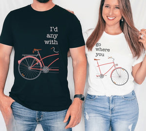 Funny Bicycle Shirt For Couples Bicycling Bridal Shower Gift, Cycling Together Husband Wife Bike Lovers T-shirt Gift for Biker's Anniversary
