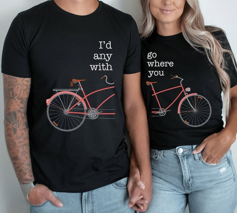 Funny Bicycle Shirt For Couples Bicycling Bridal Shower Gift, Cycling Together Husband Wife Bike Lovers T-shirt Gift for Biker's Anniversary