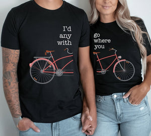 Funny Bicycle Shirt For Couples Bicycling Bridal Shower Gift, Cycling Together Husband Wife Bike Lovers T-shirt Gift for Biker's Anniversary