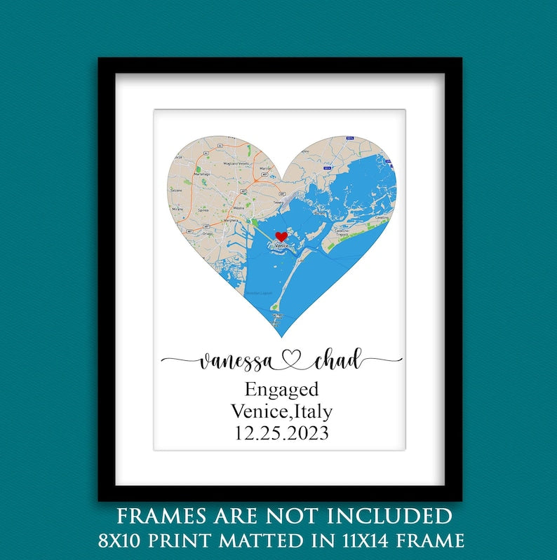 ENGAGEMENT GIFTS for Couple, Unique Personalized Printable Engagement Map, Where it All Began Map, Engagement Gift, Personalized Map Print
