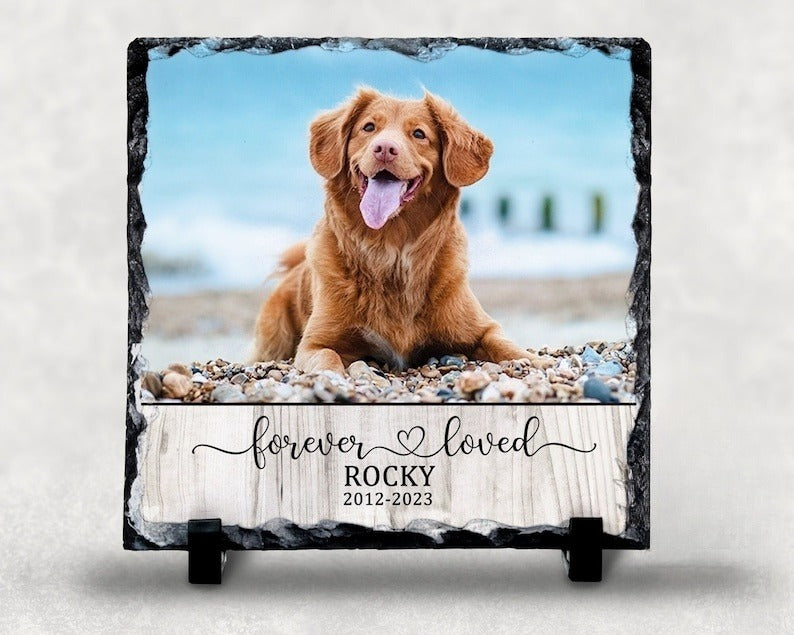 Forever Loved PERSONALIZED Photo Rock Slate, Pet Loss Gift, Dog Memorial Gift, Pet Sympathy Gift, Cat Bereavement Photo Gift, Loss of Pet, Photo Plaque