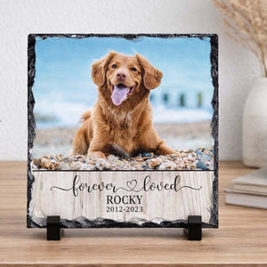 Forever Loved PERSONALIZED Photo Rock Slate, Pet Loss Gift, Dog Memorial Gift, Pet Sympathy Gift, Cat Bereavement Photo Gift, Loss of Pet, Photo Plaque