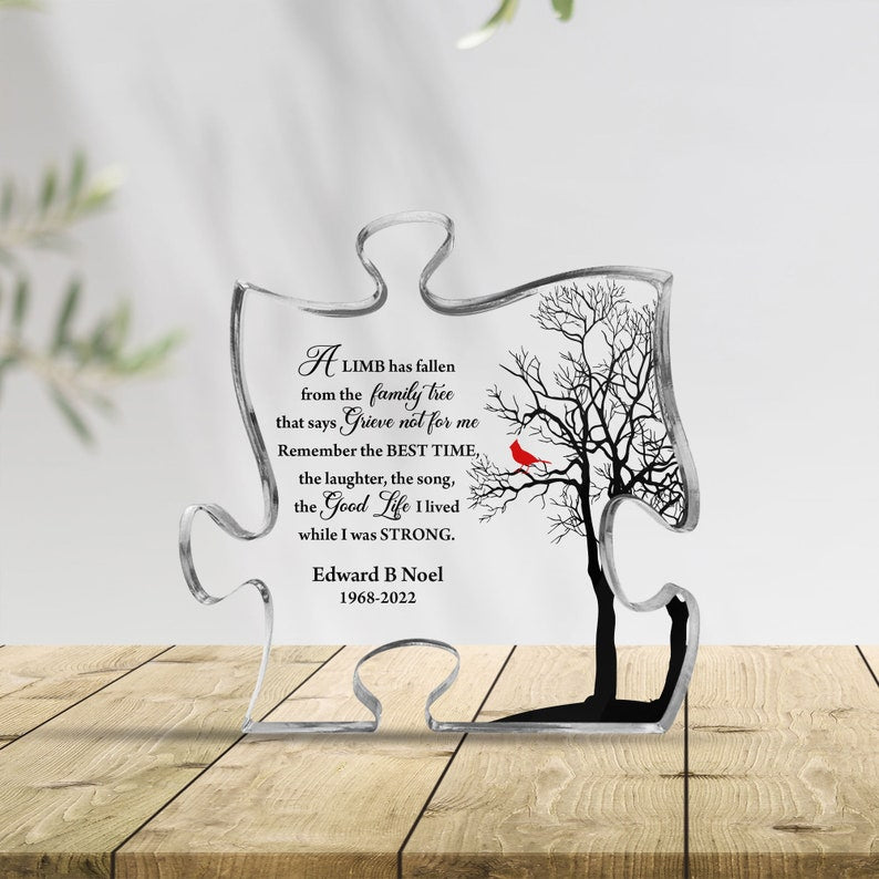 Personalized Acrylic Puzzle, A Limp Has Fallen From The Family That Says Grieve Not For Me, Memorial Gift, Sympathy Sign, Cardinal Puzzle
