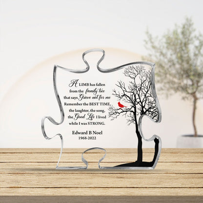 Personalized Acrylic Puzzle, A Limp Has Fallen From The Family That Says Grieve Not For Me, Memorial Gift, Sympathy Sign, Cardinal Puzzle