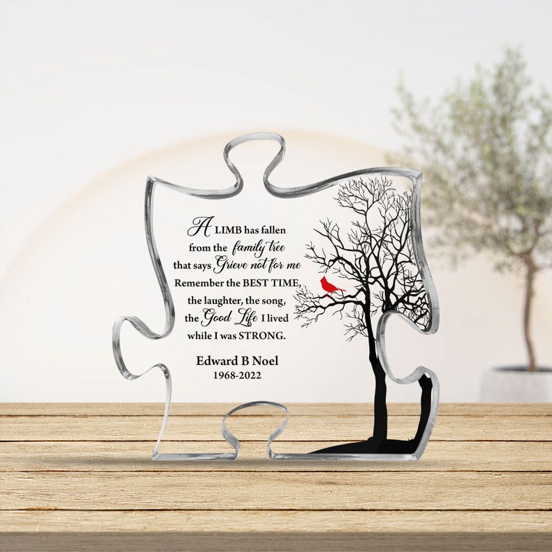 Personalized Acrylic Puzzle, A Limp Has Fallen From The Family That Says Grieve Not For Me, Memorial Gift, Sympathy Sign, Cardinal Puzzle