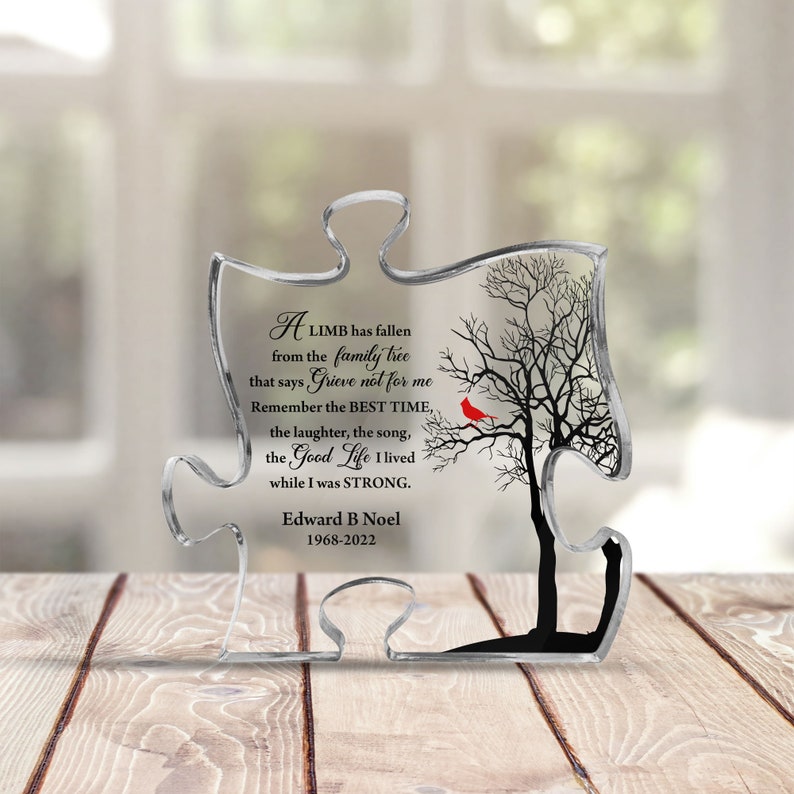 Personalized Acrylic Puzzle, A Limp Has Fallen From The Family That Says Grieve Not For Me, Memorial Gift, Sympathy Sign, Cardinal Puzzle