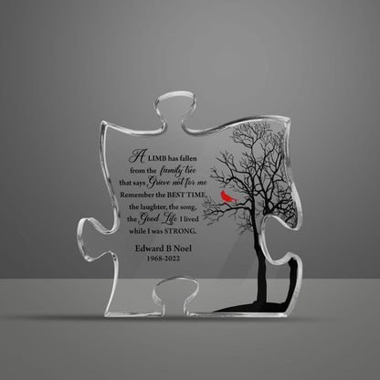 Personalized Acrylic Puzzle, A Limp Has Fallen From The Family That Says Grieve Not For Me, Memorial Gift, Sympathy Sign, Cardinal Puzzle