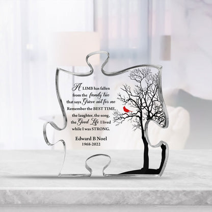 Personalized Acrylic Puzzle, A Limp Has Fallen From The Family That Says Grieve Not For Me, Memorial Gift, Sympathy Sign, Cardinal Puzzle