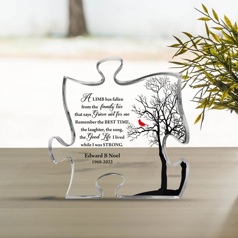 Personalized Acrylic Puzzle, A Limp Has Fallen From The Family That Says Grieve Not For Me, Memorial Gift, Sympathy Sign, Cardinal Puzzle