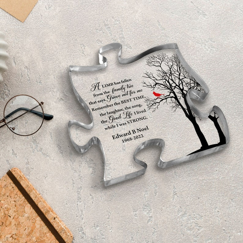 Personalized Acrylic Puzzle, A Limp Has Fallen From The Family That Says Grieve Not For Me, Memorial Gift, Sympathy Sign, Cardinal Puzzle