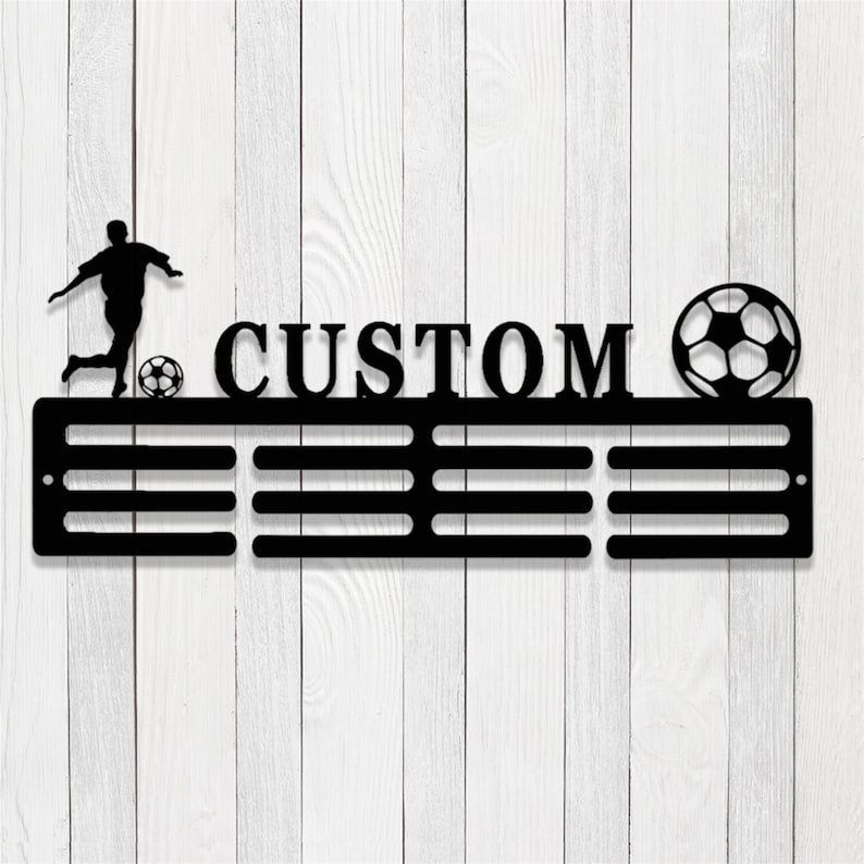 Personalized Soccer Medal Holder,Custom Soccer Name Medal Hanger,12 Rungs for Medals & Ribbons,Soccer Award Display,Soccer Medal Display