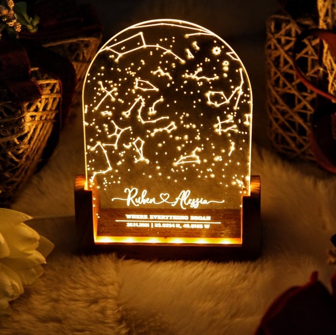 Personalized Constellation Chart Lamp - Gift Star Map on Night Light - Gift for Boyfriend / Girlfriend - Stars Chart Gift for Couples