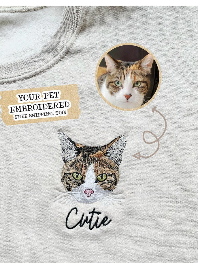 Custom Embroidered Pet Crewneck Sweatshirt, Custom Dog Shirt, Custom Cat Sweatshirt