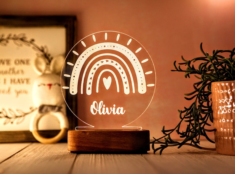 Personalized Night Light with Moon & Stars - Kids Room Decor - Newborn Boy Girl Name Gift - Gift for Baby and Toddler - Gift for Unique Baby