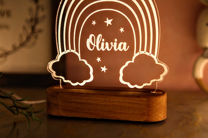 Personalized Night Light with Moon & Stars - Kids Room Decor - Newborn Boy Girl Name Gift - Gift for Baby and Toddler - Gift for Unique Baby