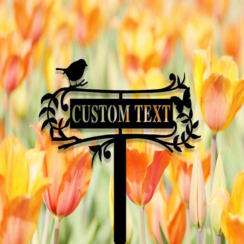 Custom Garden Sign with Stake,Metal Bird Garden Sign,Personalized Garden Stake,Yard Sign,Yard Decor,Gardener Name Sign,Mom's Garden Sign