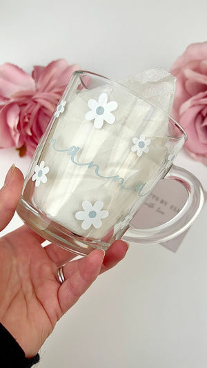Personalised glass mug | Daisy mug | Mug with name | Glass mug | Mother s Day gift | Birthday gift | Personalised gift | Daisy and name mug