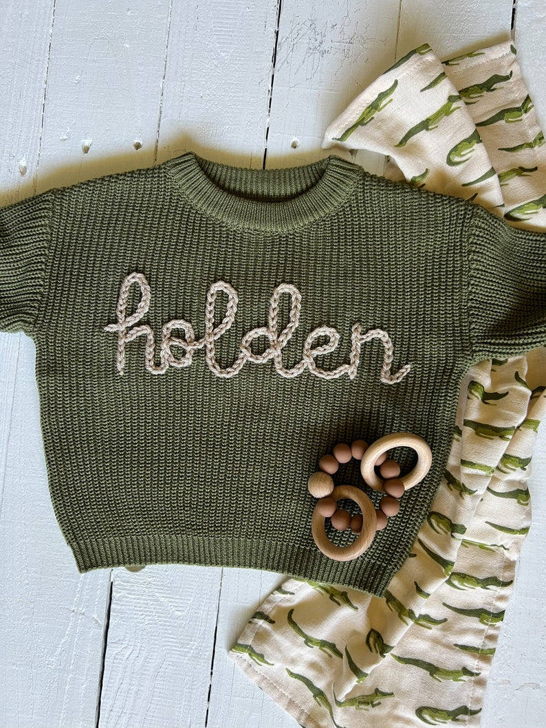 Personalized Hand Embroidered Baby Boy and Toddler Boy Sweaters // Baby Name Sweaters // Personalized Baby Gift