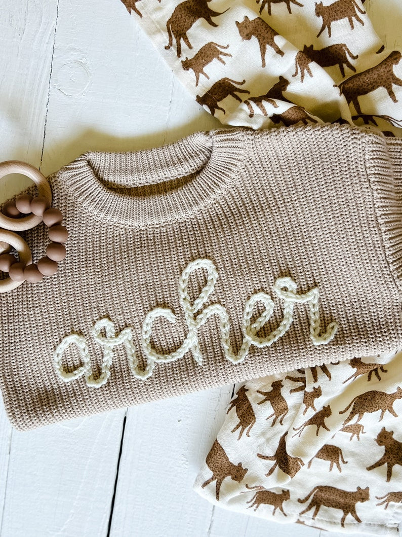 Personalized Hand Embroidered Baby Boy and Toddler Boy Sweaters // Baby Name Sweaters // Personalized Baby Gift