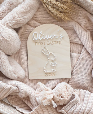 My First Easter Plaque - Wooden Easter Bunny sign - Babies Milestone Photo Prop - Easter Keepsake