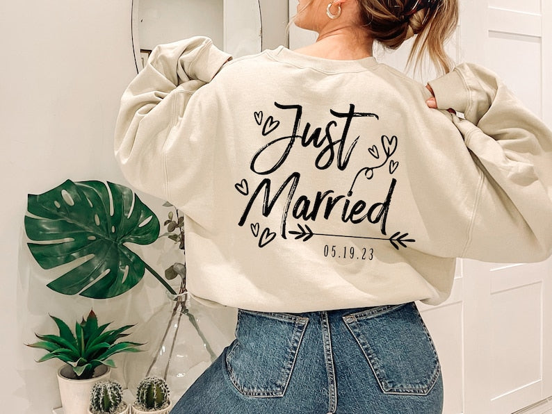 Personalized Just Married Hoodie, Custom Mr and Mrs Shirts, Bride Sweatshirts, Just Married Shirt, Honeymoon Gifts, Bridal Shirt