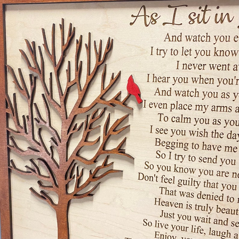 Wood Cardinal Memorial Plaque Memorial Wood Plaque With Stand Remembrance Gift As I Sit In Heaven Memorial Wood Plaque