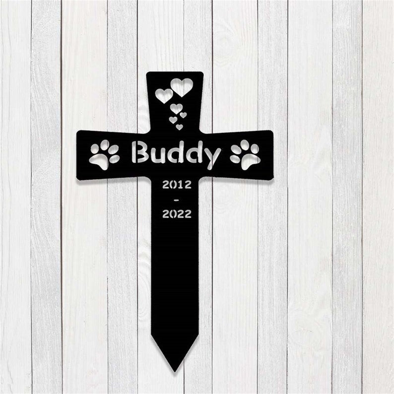 Custom Metal Pet Memorial Stake,Dog Paw Prints Grave Marker,Personalized Dog Cat Loss Gift,Cross Garden Stake for Loss of Pet,Dog Mom Gift