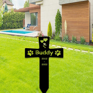 Custom Metal Pet Memorial Stake,Dog Paw Prints Grave Marker,Personalized Dog Cat Loss Gift,Cross Garden Stake for Loss of Pet,Dog Mom Gift