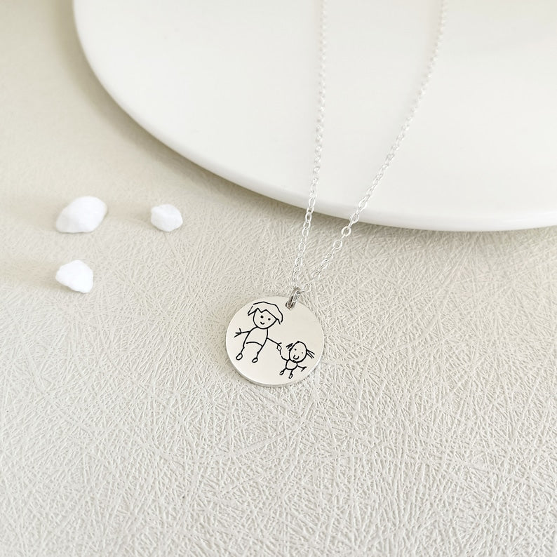 Personalised Child s Drawing Necklace,Kids Doodle Necklace,Children Artwork Necklace,Handwriting Necklace,Gifts for Children,Gift for Mum