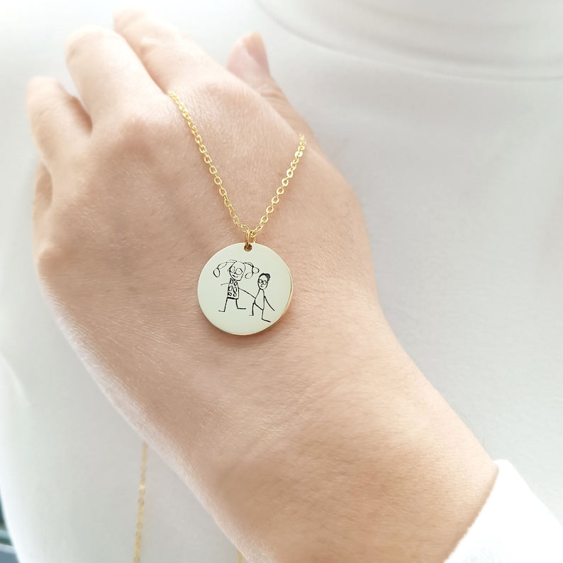 Personalised Child s Drawing Necklace,Kids Doodle Necklace,Children Artwork Necklace,Handwriting Necklace,Gifts for Children,Gift for Mum