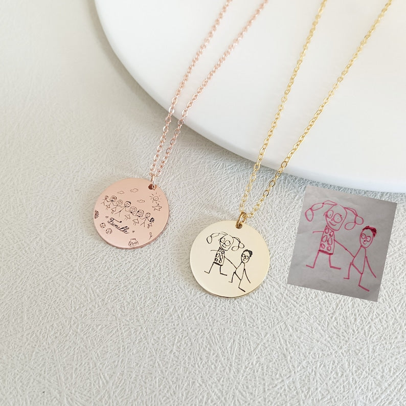 Personalised Child s Drawing Necklace,Kids Doodle Necklace,Children Artwork Necklace,Handwriting Necklace,Gifts for Children,Gift for Mum