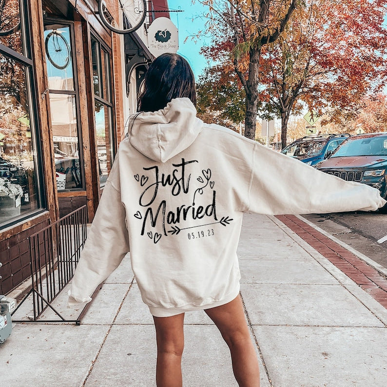 Personalized Just Married Hoodie, Custom Mr and Mrs Shirts, Bride Sweatshirts, Just Married Shirt, Honeymoon Gifts, Bridal Shirt